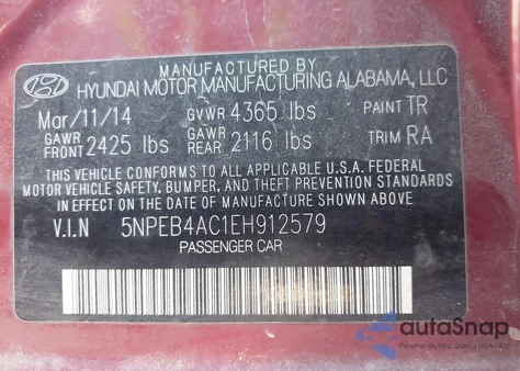 2014 Hyundai Sonata Gls from USA, damaged, VIN 5NPEB4AC1EH912579